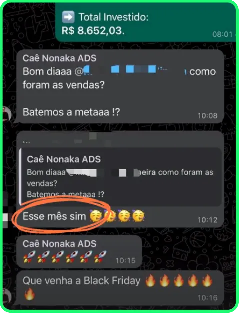 Print de resultado 20 enviado por cliente da Nonaka ADS