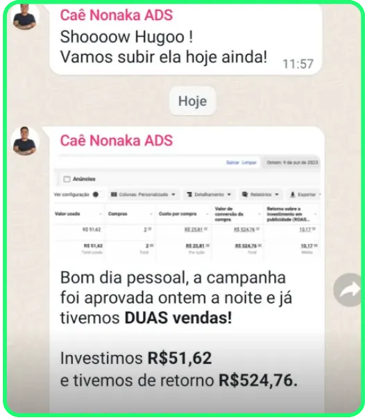 Print de resultado 29 enviado por cliente da Nonaka ADS