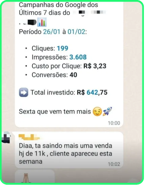 Print de resultado 30 enviado por cliente da Nonaka ADS