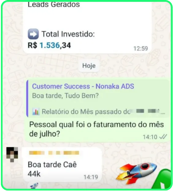 Print de resultado 34 enviado por cliente da Nonaka ADS